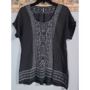 Mollorello Small Grey Embroidered Lightweight Boho Peasant Cottage Top